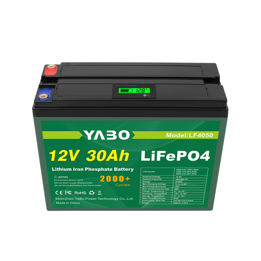 YABO 12V 30Ah LiFePO4 Batterij met Lange Cycluslevensduur voor Huisopslag